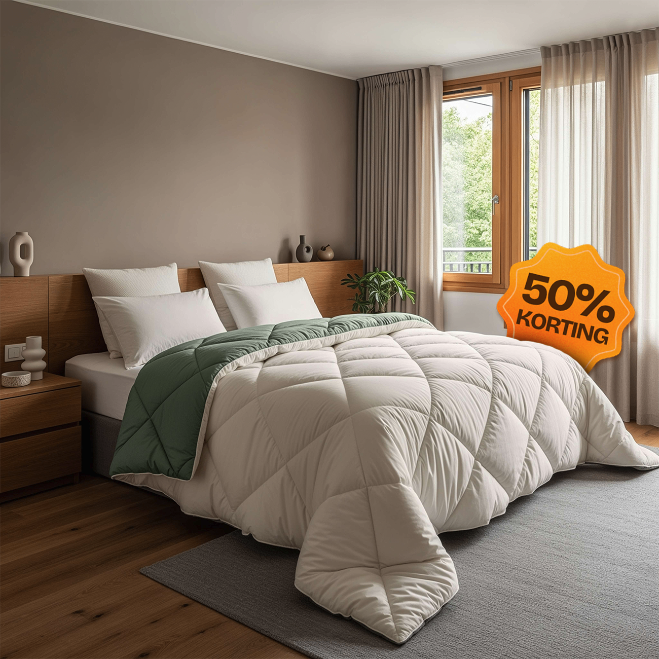 CloudSoft Diamond | Creme/Groen Dekbed en Overtrek in 1!