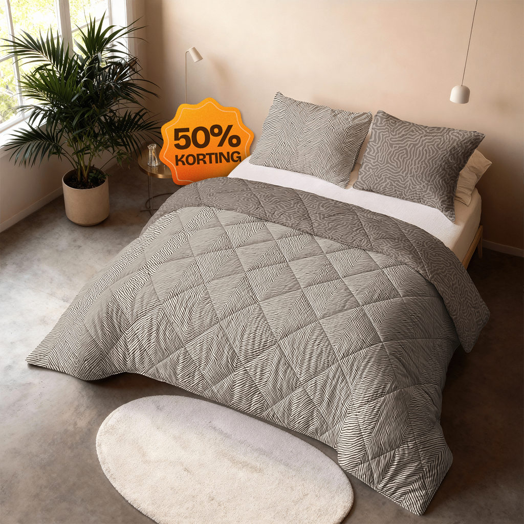 CloudSoft Comfort | Taupe Lijnen Dekbed en Overtrek in 1!