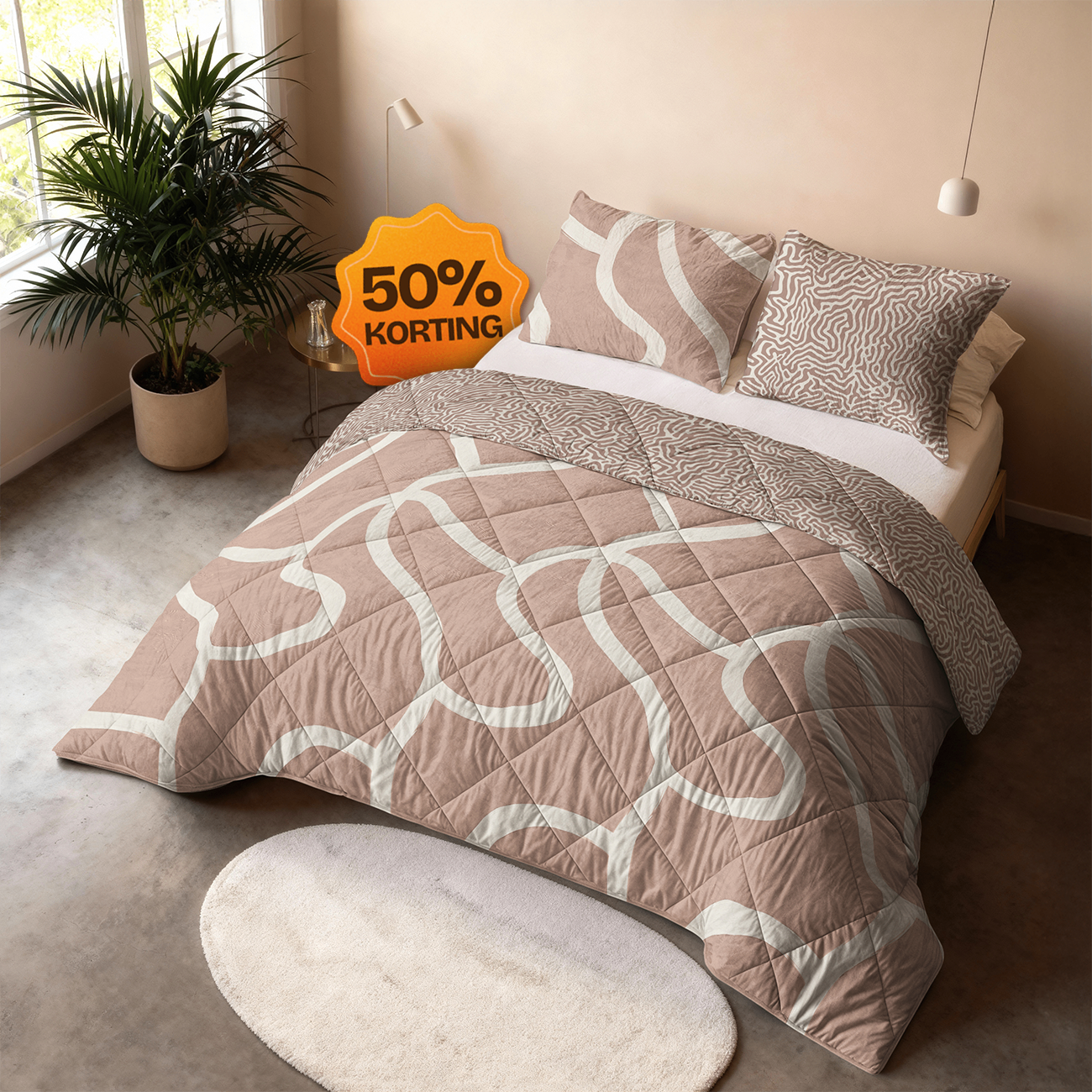 CloudSoft Comfort | Zand Lijnen Dekbed en Overtrek in 1!